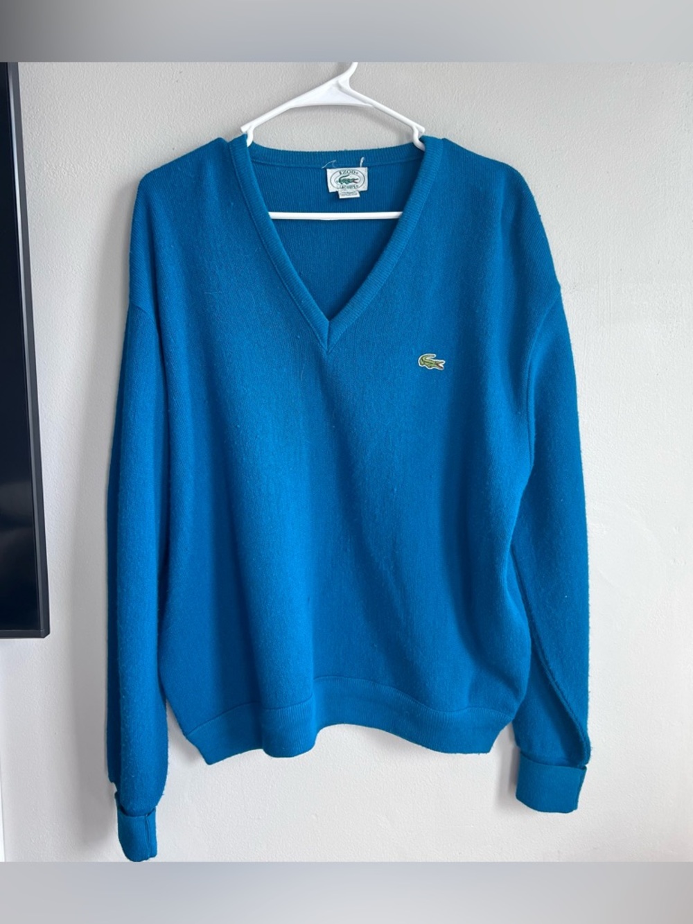 Vintage Lacoste Vneck Sweater Teal Blue XL